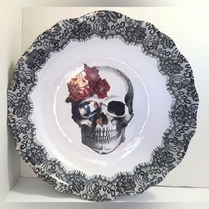 Gothic Skull Roses & Lace Halloween Candy Fruit Serving Bowl Melamine NEW Goth